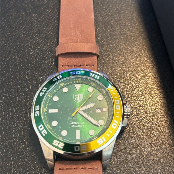 Three Leagues Artillery Leather Band Watch with Date - Picture 2 of 5